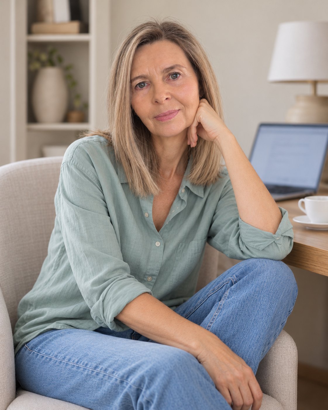Ruth Matthews wearing a sage shirt